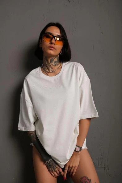 Kadın Tişört Yazlık Düz Kısa kol Penye T-shirt - Beyaz ürün görseli 1