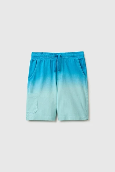 United Colors of Benetton Erkek Çocuk Turkuaz Mix Arka Cebi Logo Detaylı Beli İpli Bermuda Şort 6-14 Yaş ürün görseli 1