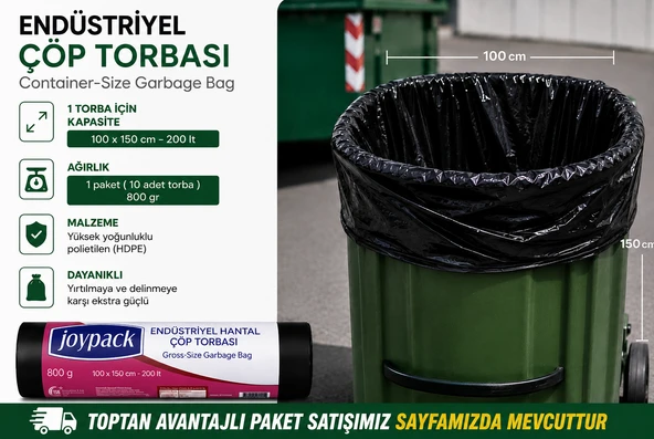 Joypack 100x150 cm Endüstriyel Hantal Çöp Torbası 200 Litre 800 Gr 10 Adet Rulo Çöp Poşeti ürün görseli 1
