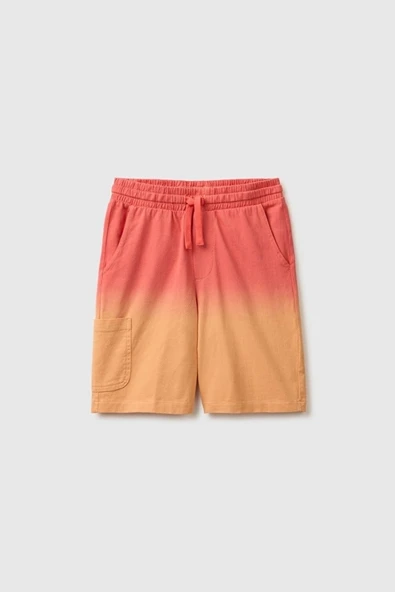 United Colors of Benetton Erkek Çocuk Kırmızı Mix Arka Cebi Logo Detaylı Beli İpli Bermuda Şort 6-14 Yaş ürün görseli 1