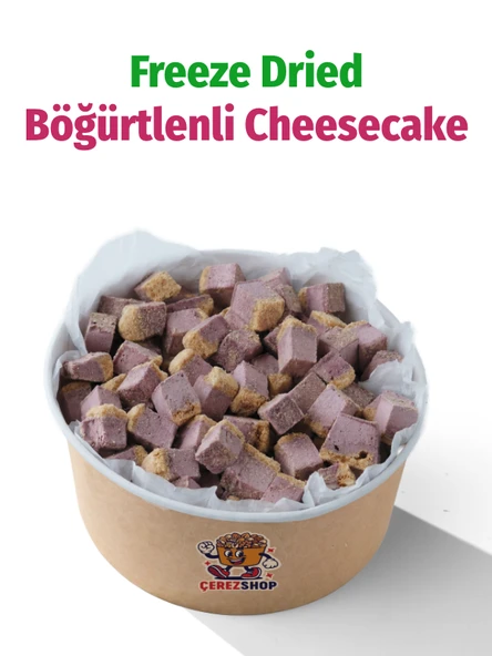 Freeze Dried Böğürtlenli Cheesecake – Kurutulmuş Çıtır Cheesecake Küpleri, Tatlı Küpleri Atıştırmalık ürün görseli 1