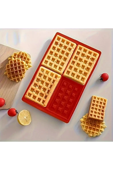 Silikon Fırın Tepsisi 4 Delikli Waffle Kalıbı, Kek Waffle Yapma Tepsisi Kalıbı ürün görseli 1