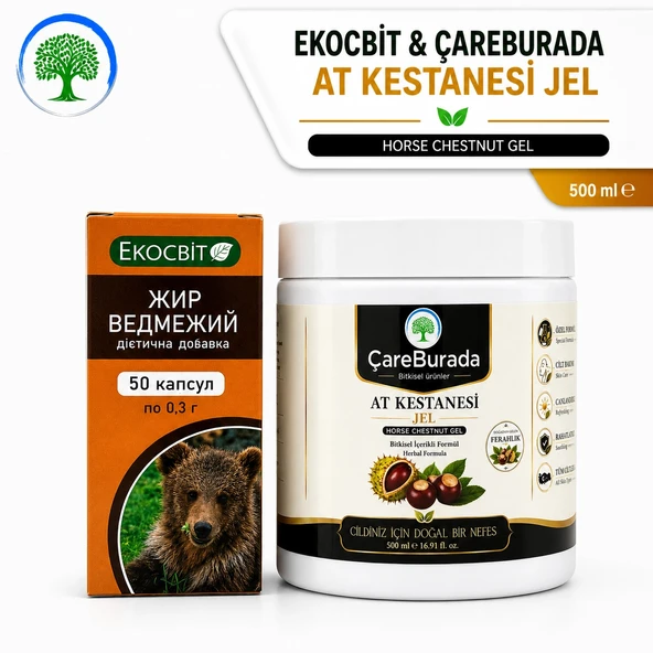 ÇareBurada At Kestanesi Jel 500 ml. & Ekocbit Ayı Yağı 50 ml. | Ferahlatıcı Jel, Besleyici Masaj Yağı ürün görseli 1