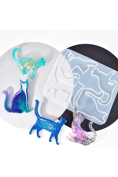Silikon Epoksi Reçine Kalıbı Kedi Figürü Kolye ve Magnet Kalıbı ürün görseli 1