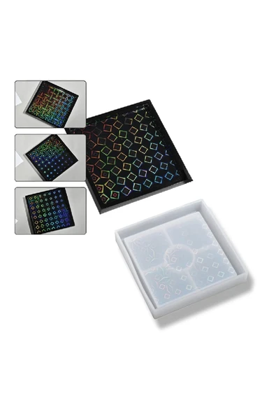 Epoksi Hologramlı Kare Tabak Bardak Saksı Altlığı Ve Çerezlik Silikon Kalıbı ürün görseli 1