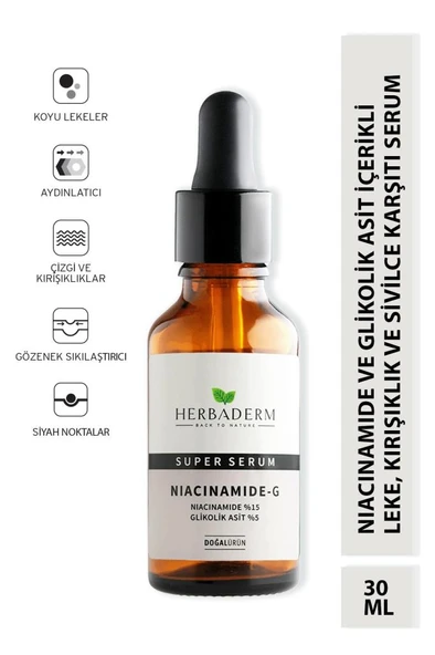 Herbaderm Siyah Nokta Karşıtı, Cilt Tonu Eşitleyici Niacinamide Serum 30 ml ürün görseli 1