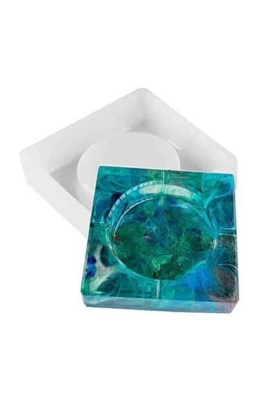 Epoksi Kare İçi Yuvarlak Küllük Kalıbı Silikon Kalıp 10x10cm ürün görseli 1