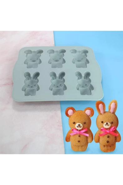 Ayıcık ve Tavşan Şekilli Kek Sabun Mum Epoksi Ve Silikon Kalıp Ayı ve Tavşan BunnyBear Kalıp ürün görseli 1