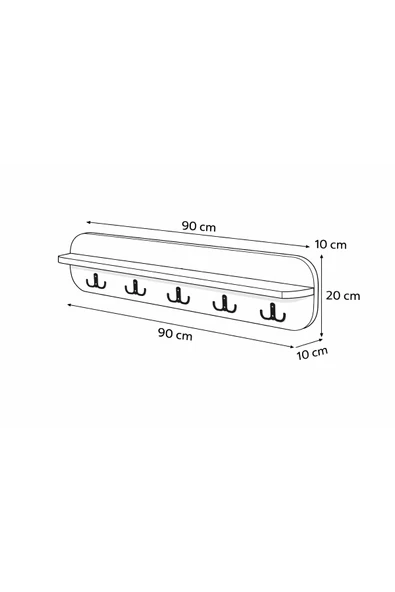EMRMOBILYA 90 cm 5 kancalı duvara monte askılık - Resim 4
