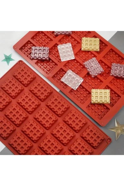 Silikon Waffle Kalıbı, Çikolata Kalıbı, Bisküvi Kalıbı ve Kurabiye Kalıbı Mini Kare ürün görseli 1