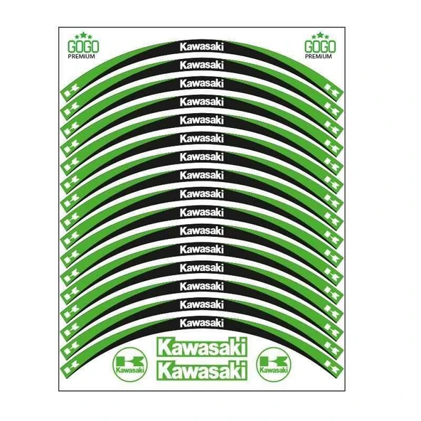 Skm Yeşil Siyah Kawasaki Uyumlu Reflektörlü 1 Set Jant Şeridi ürün görseli 1