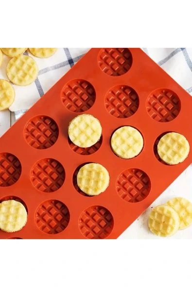 Silikon Waffle Kalıbı, Çikolata Kalıbı, Bisküvi Kalıbı ve Kurabiye Kalıbı Mini Yuvarlak ürün görseli 1
