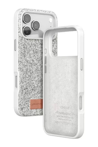 Onegif Apple iPhone 17 Pro Bright Simli Kapak - Beyaz - Resim 3