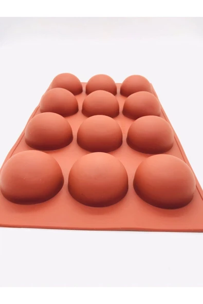 Yarım Küre 12'li Silikon Kek Pasta Buz Kalıbı Ürün 4,5cm Kahverengi ürün görseli 1