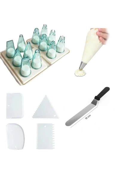 Krema Sıkma Torbası 72 Ad- Polikarbon Duy Seti- Pasta Paleti- 4'lü Krema Tarağı Dekoratör Pratik Set ürün görseli 1