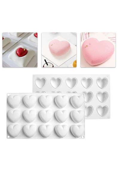 Silikon 3d Kalp Kalıbı Kek Çikolata Muffin Sabun Mum Epoksi Reçine Kalıbı ürün görseli 1