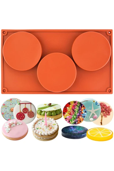 Silikon 10cm X 3lü Yuvarlak Tart&kek Epoksi Için Bardak Altı Kalıbı ürün görseli 1