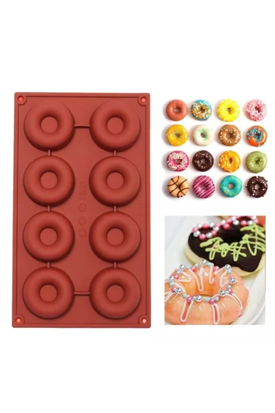 Donut Silikon Kek Kalıbı 8'li Pembe Renk ürün görseli 1