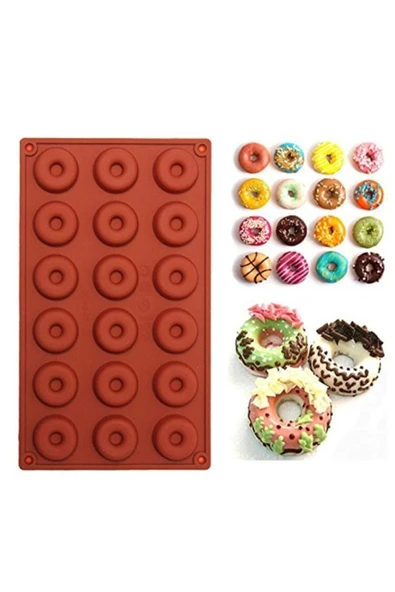 Donut Silikon Kek Kalıbı 18'li Mini Boy (DURUMUNA GÖRE RENKLERDE FARKLILIK OLABİLİR) ürün görseli 1