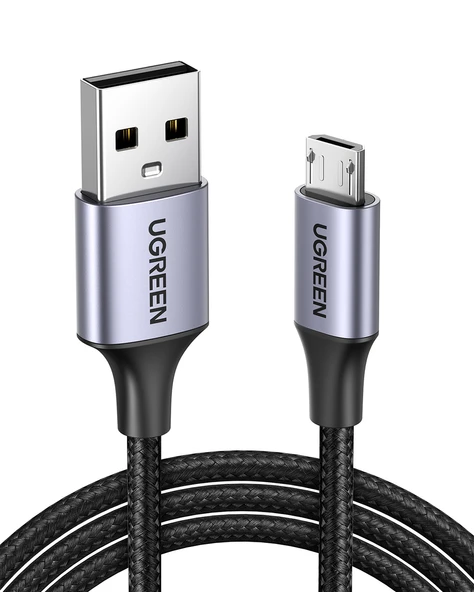 UGREEN USB 2.0 A to Micro USB Örgülü Hızlı Şarj Kablosu, 1,5m, Siyah, 60147 ürün görseli 1