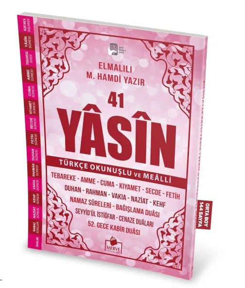 41 Yasin Türkçe Okunuşlu ve Mealli-Pembe Kapak Orta Boy ürün görseli 1