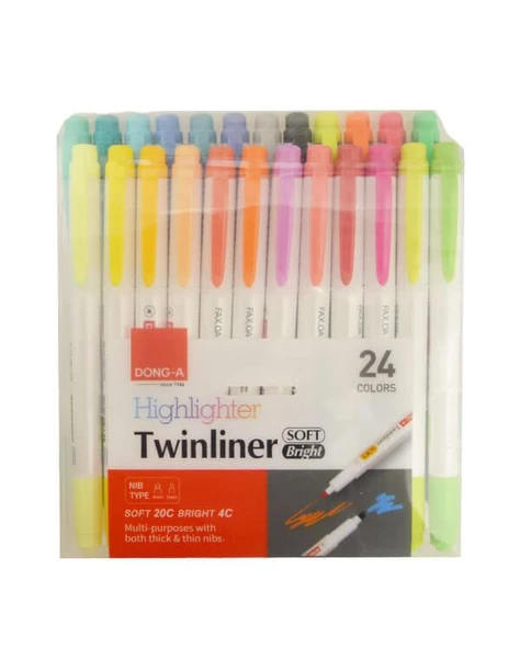 Dong A Twinliner Çift Taraflı 24lü Fosforlu Kalem Seti ürün görseli 1