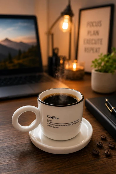 Kulplu Kahve Bardağı ve Tabak Seti Modern Tasarım Kahve Kupası Türk Kahvesi Espresso Latte Sunum Set ürün görseli 1