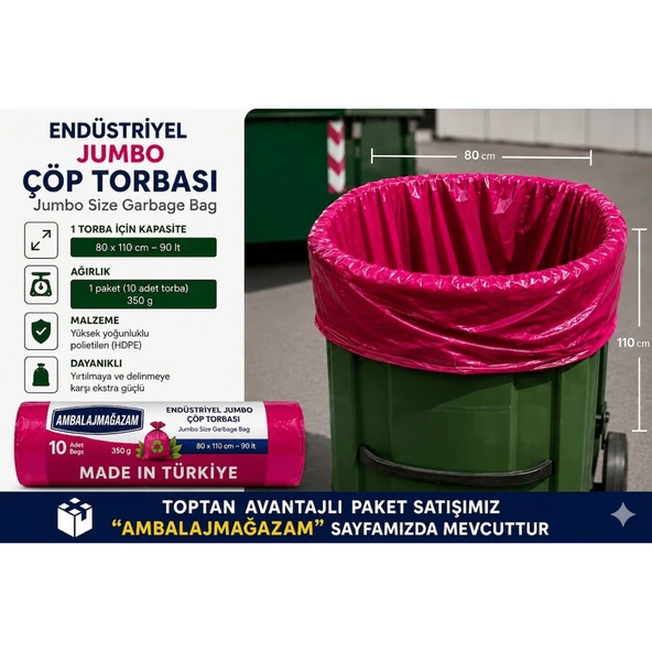 Ethex 80x110 cm Endüstriyel Jumbo Çöp Torbası 90 Litre 350 Gr 10 Adet Çöp Poşeti ürün görseli 1