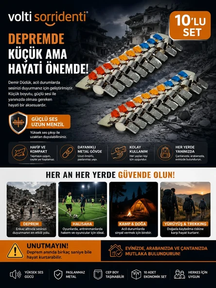 Demir Acil Durum Düdüğü 10'lu Set ürün görseli 1