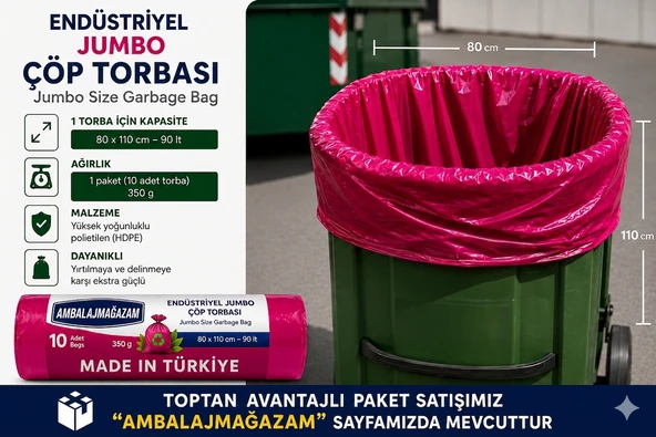 Ethex 80x110 cm Endüstriyel Jumbo Çöp Torbası 90 Litre 350 Gr 10 Adet Çöp Poşeti ürün görseli 1
