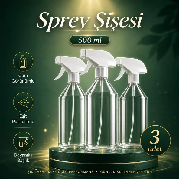 (3 Adet) Şeffaf Cam Görünümlü 500 ml 20 cm Çok Amaçlı Sprey Şişesi Kuaför Bitki Temizlik Püskürtme ürün görseli 1