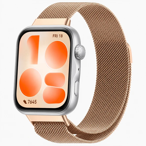 Huawei Watch Fit 5 Uyumlu Milanese Örgü Metal Mıknatıslı Ayarlanabilir Kordon  Rose Gold ürün görseli 1