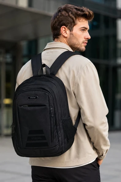 SR-012 Unisex Çok Gözlü Geniş Hacimli Ortopedik Sırt Destekli Lise Ortaokul İlkokul Okul Çantası , Günlük Sırt Çan SİYAH ürün görseli 1