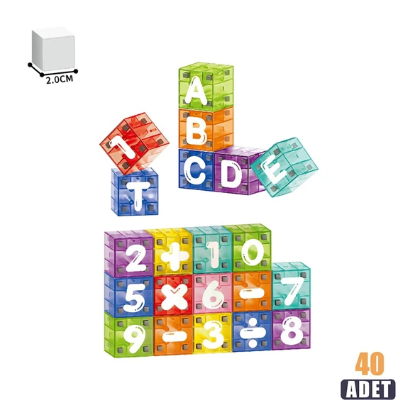 40 Parca Alfabe ve Rakamlı Manyetık Bloklar 2 cm (4 ADET) ürün görseli 1