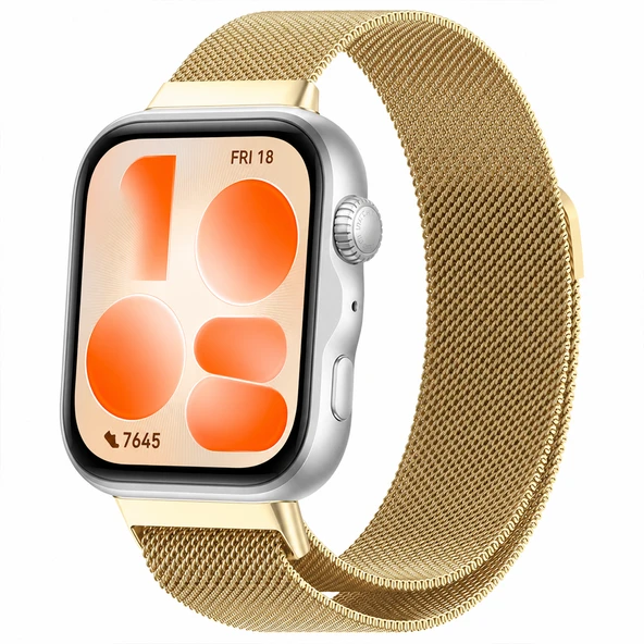 Huawei Watch Fit 5 Uyumlu Milanese Örgü Metal Mıknatıslı Ayarlanabilir Kordon  Gold ürün görseli 1