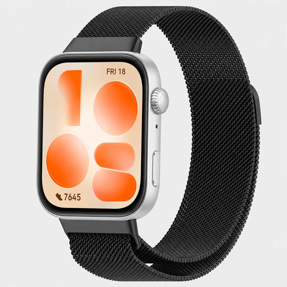 Huawei Watch Fit 5 Uyumlu Milanese Örgü Metal Mıknatıslı Ayarlanabilir Kordon  Siyah ürün görseli 1