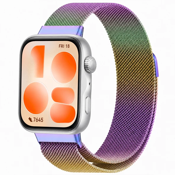 Huawei Watch Fit 5 Uyumlu Milanese Örgü Metal Mıknatıslı Ayarlanabilir Kordon  Rainbow ürün görseli 1