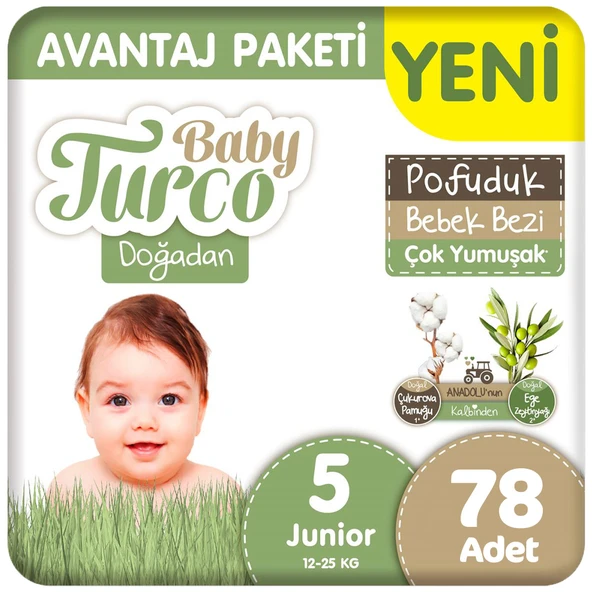 Baby Turco Doğadan 5 Beden Bebek Bezi Avantaj Paketi Pofuduk 78 Adet ürün görseli 1