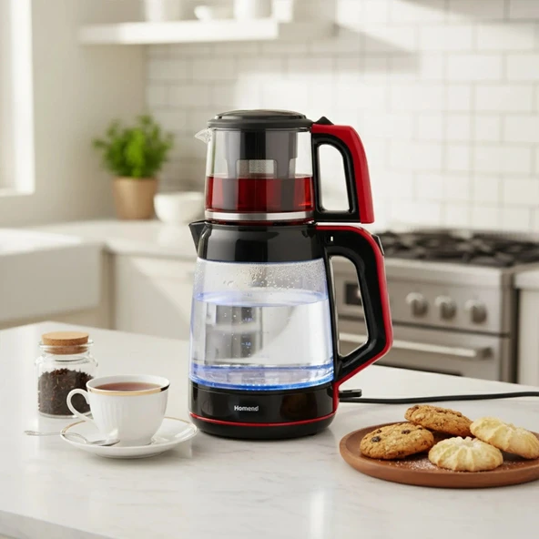 Homend Infinity XL 1764H Cam Çay Makinesi Siyah Kırmızı ürün görseli 1