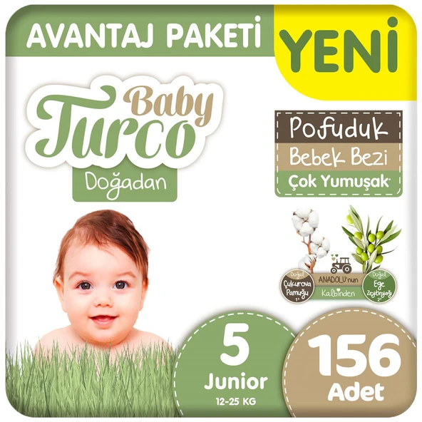 Baby Turco Doğadan 5 Beden Bebek Bezi Avantaj Paketi Pofuduk 78x2 156 Adet ürün görseli 1
