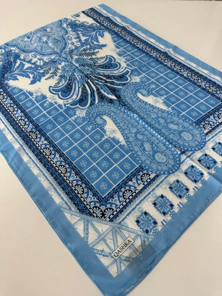 QASHKA Soft Pamuklu Şal Buz Mavisi Serisi  LBD1806 ürün görseli 1