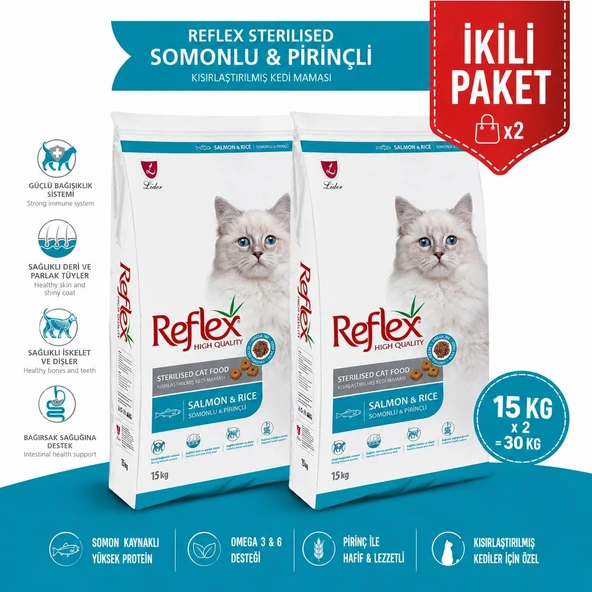 Reflex Somonlu Yetişkin Kısır Kedi Maması 15kg 2Lİ SET ürün görseli 1