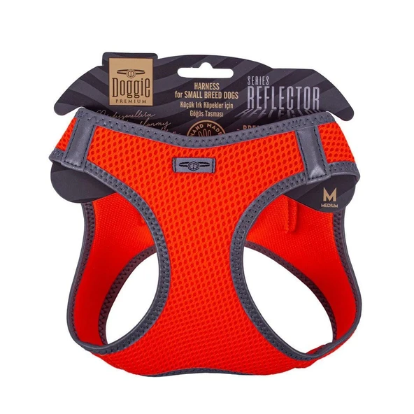 Doggie Havalı Dokuma Reflektörlü Küçük Irk Göğüs Tasması Orange 38-44 cm(ARG-M) ürün görseli 1