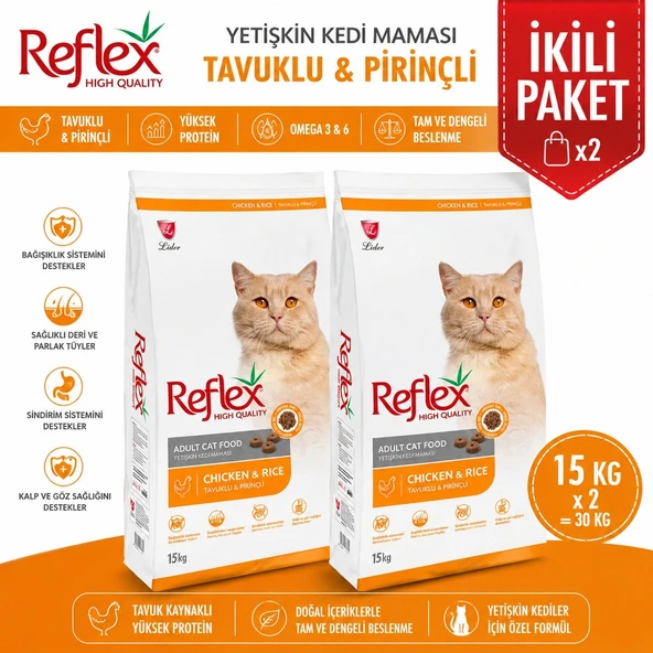 REFLEX ADULT CAT 32/14 CHICKEN 15 KG 2Lİ SET ürün görseli 1