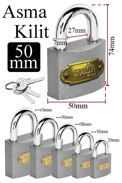 Orta Boy Asma Kilit 50 mm 1 Adet Thor Plus Paslanmaz Metal Asma Kilit Dayanıklı Yedek Anahtarlı Zincir Kilidi Kapı Bahçe ürün görseli 1