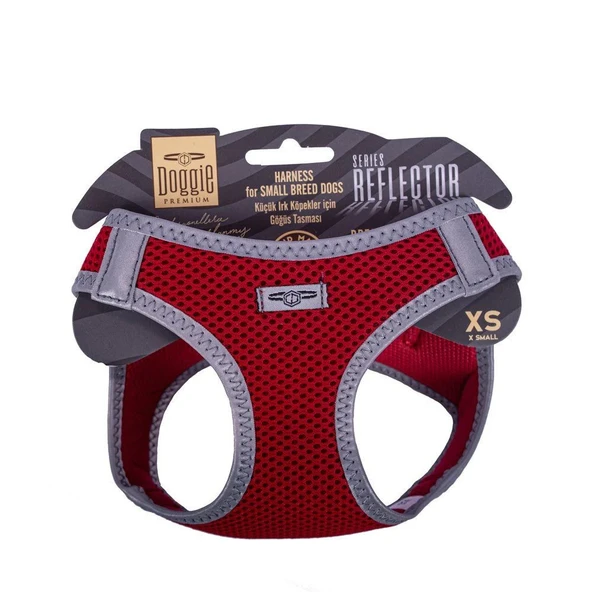 Doggie Havalı Dokuma Reflektörlü Küçük Irk Göğüs Tasması Red 30-34 cm(ARG-XS) ürün görseli 1
