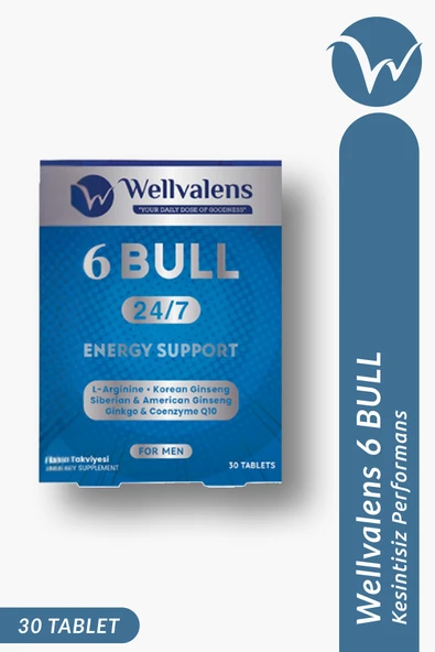 6 Bull - Erkeklere Özel Enerji & Güç Desteği - 3 Tip Ginseng, L-Arjinin, CoQ10 - 30 Tablet ürün görseli 1