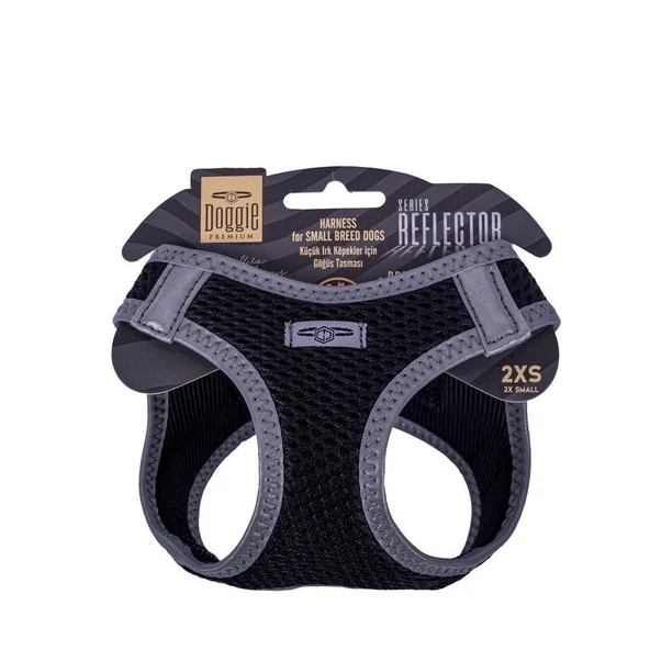 Doggie Havalı Dokuma Reflektörlü Küçük Irk Göğüs Tasması Siyah 26-30 cm(ARG-2XS) ürün görseli 1