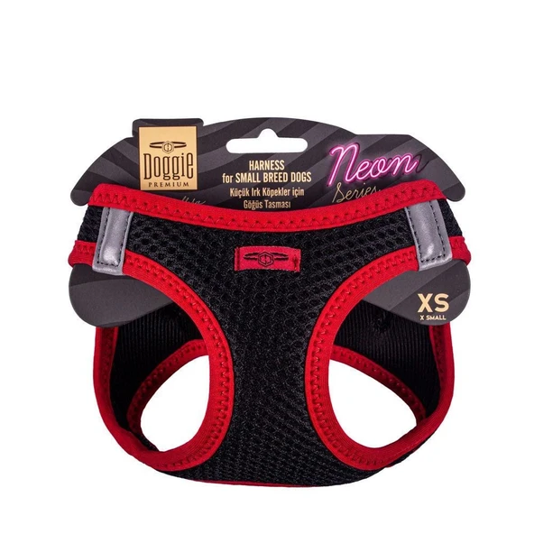 Doggie Havalı Dokuma Neon Küçük Irk Göğüs Tasması Kırmızı 30-34 cm (ANG-XS) ürün görseli 1