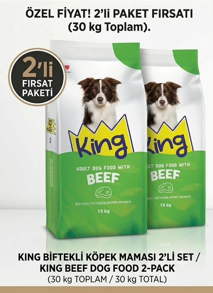 King Biftekli Yetiskin Köpek Mamasi 15 Kg 2Lİ SET ürün görseli 1